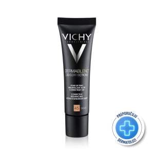 VICHY DERMABLEND 3D Korektivni puder za masnu kožu sklonu aknama s visokim stepenom prekrivanja, 30 ml, 45 Gold