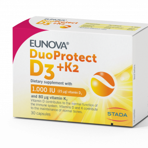 EUNOVA DuoProtect D3+K2 (1000IU/25 µg vitamina D3 + 80 µg vitamina K2) 30 kapsula