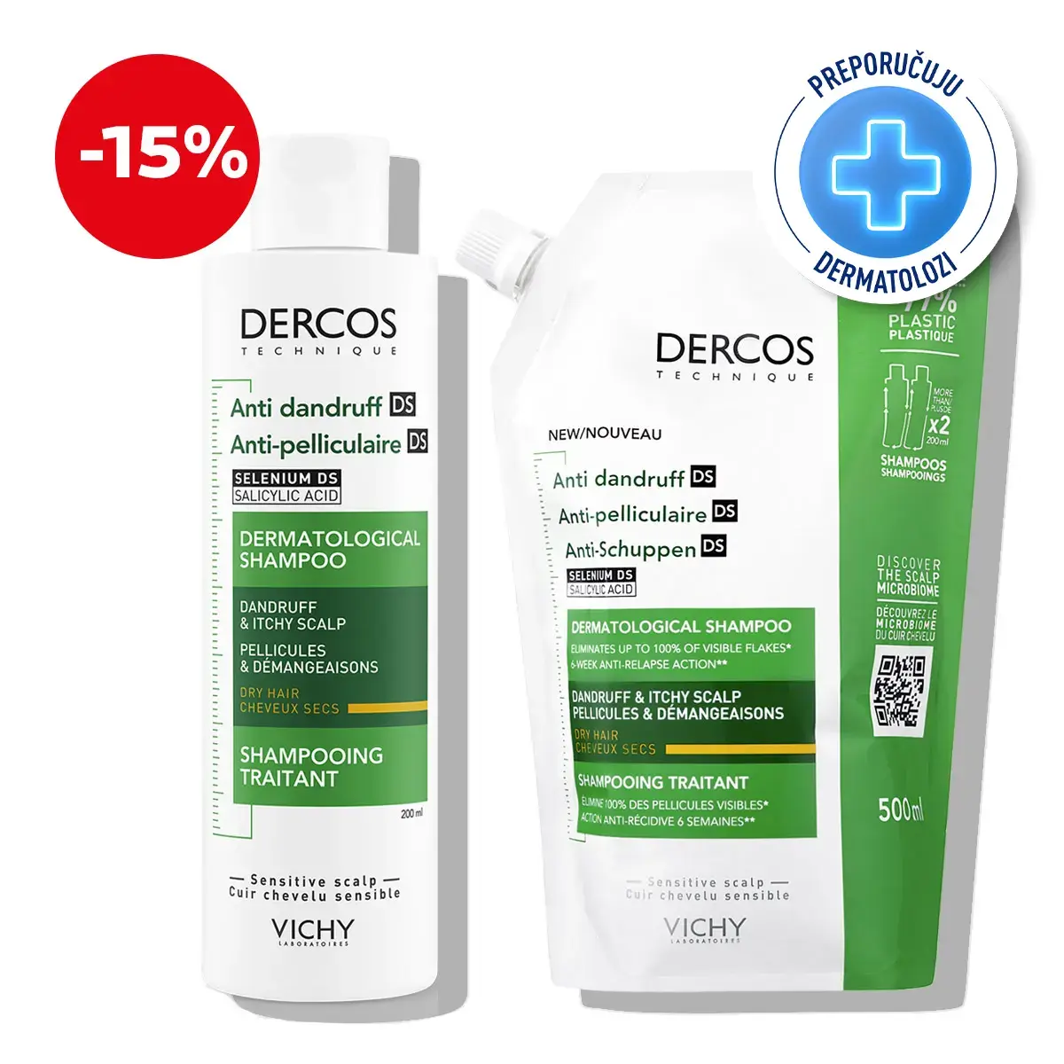 Vichy DERCOS Anti-Dandruff Shampoo + eco refill for dry scalp (1) web
