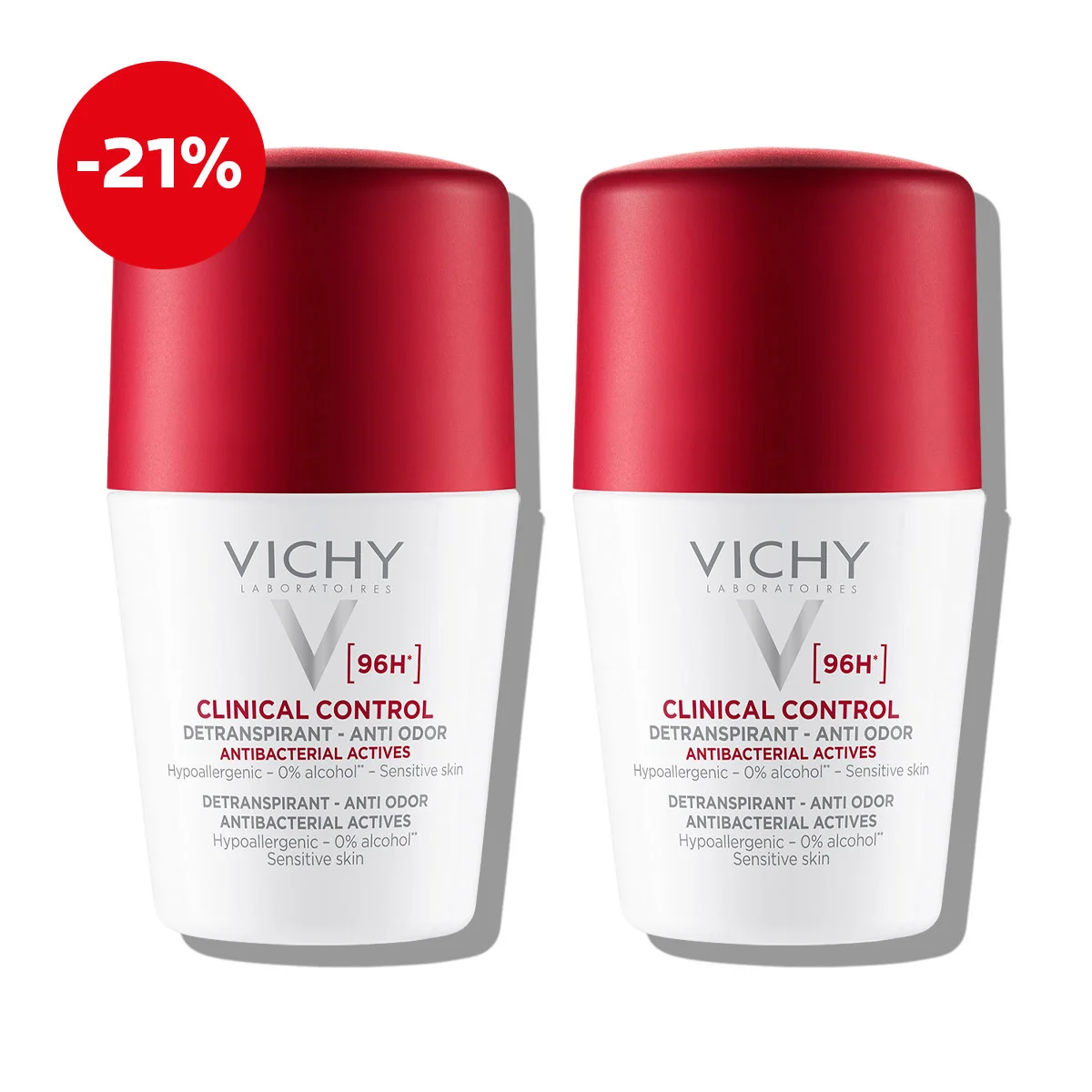 Vichy Deo-Duo pack; Clinical Control roll-on tested to control excessive sweat up to 96h (1) (1) (1)