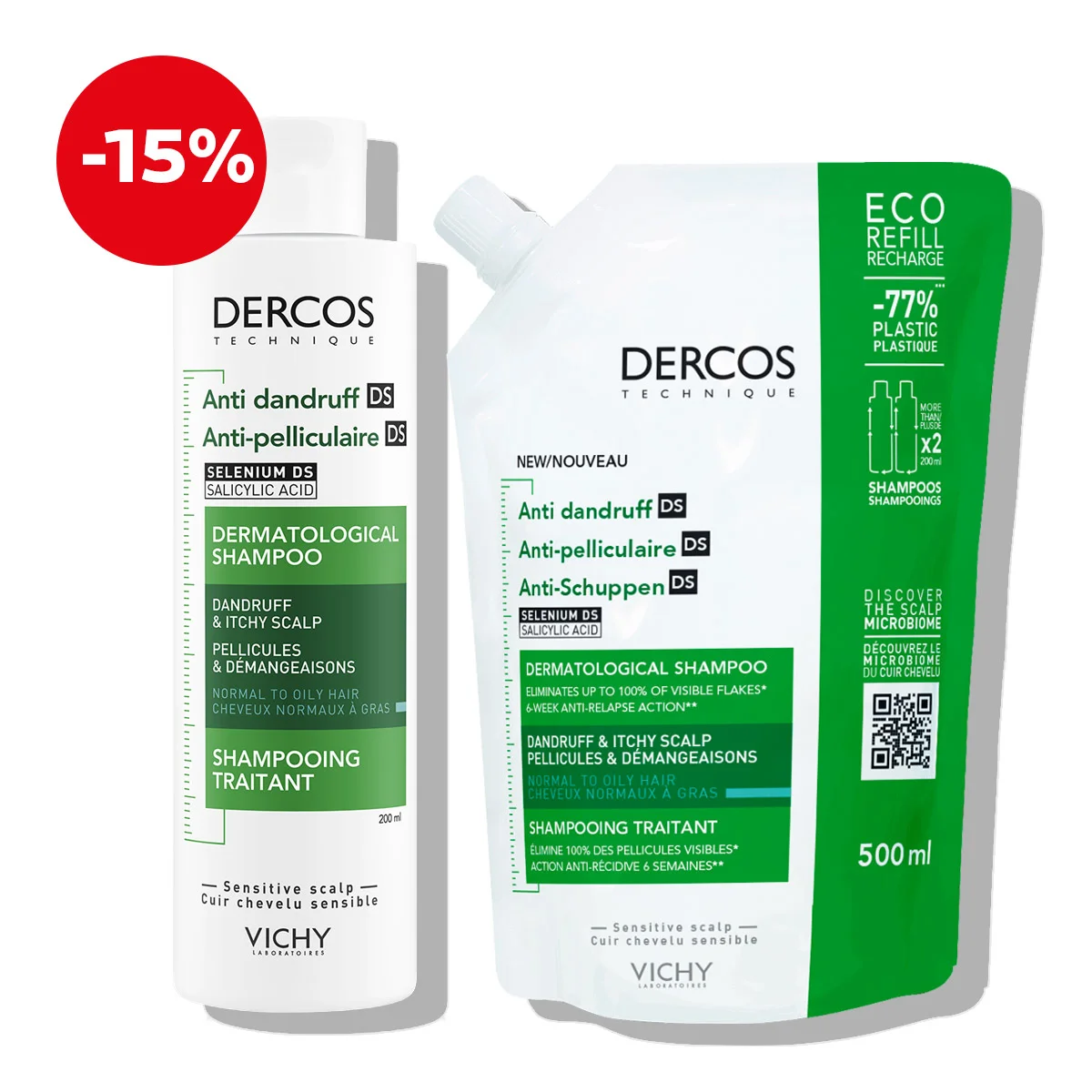 Vichy DERCOS Anti-Dandruff Shampoo + eco refill for oily scalp (1)