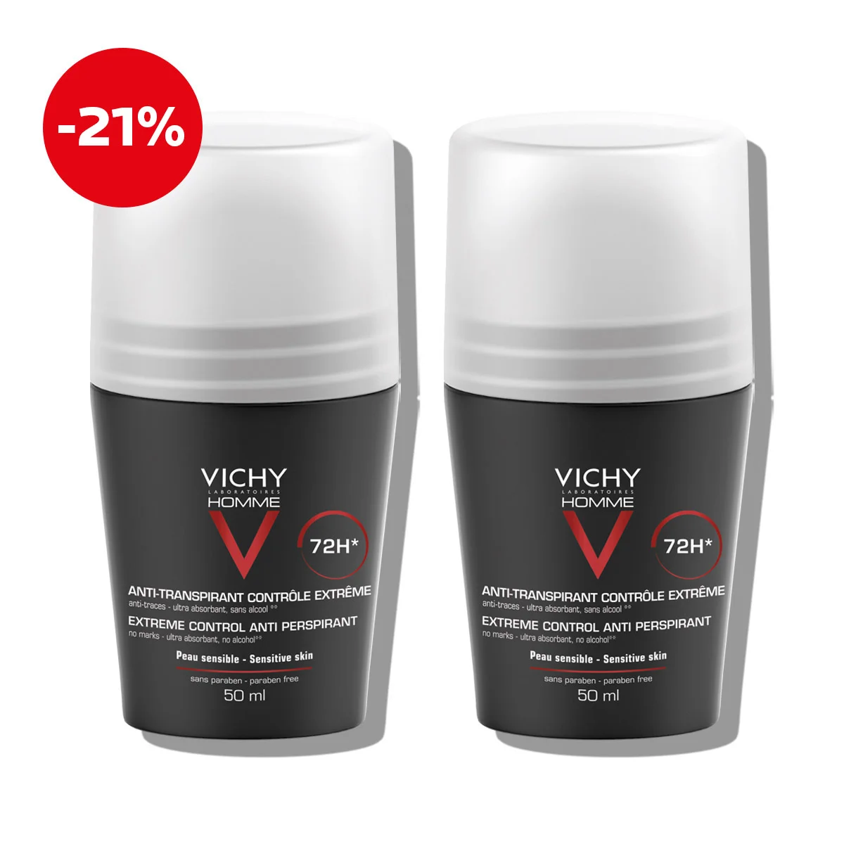 Vichy Homme Deo-Duo pack; Antiperspirant roll-on for protection against sweating for up to 72 hours (1)