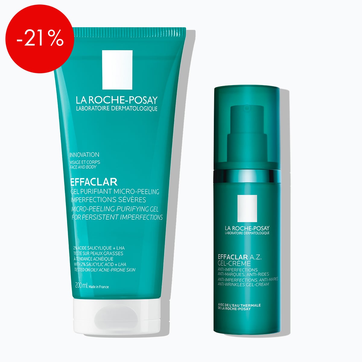 effaclar micro-peeling cleanser 200ml & effaclar a.z. gel cream moisturiser 40 ml - copy