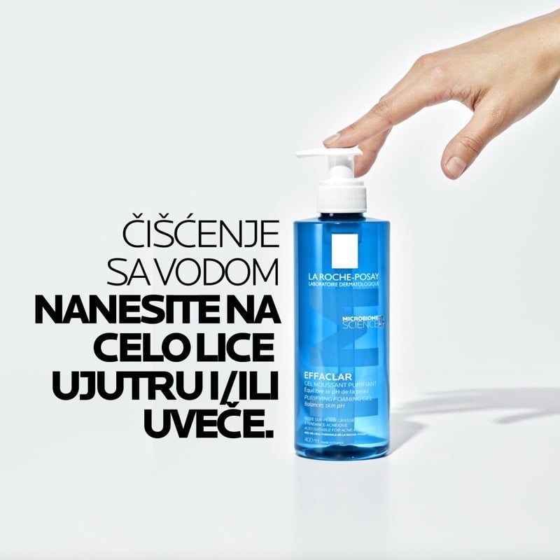 Nanesite Effaclar pjenušavi gel na cijelo područje lica ujutru i/ili uveče